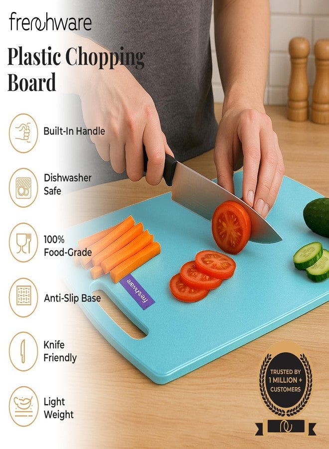 أدوات فرنسية لوح تقطيع بلاستيكي من فرنش وير بمقبض (أزرق فاتح، كبير) للخضراوات والفواكه، مصنوع من بلاستيك عالي الجودة، آمن تمامًا للطعام، خالٍ من مادة BPA، آمن للاستخدام في غسالة الصحون والميكروويف، مضاد للبكتيريا - Image 2